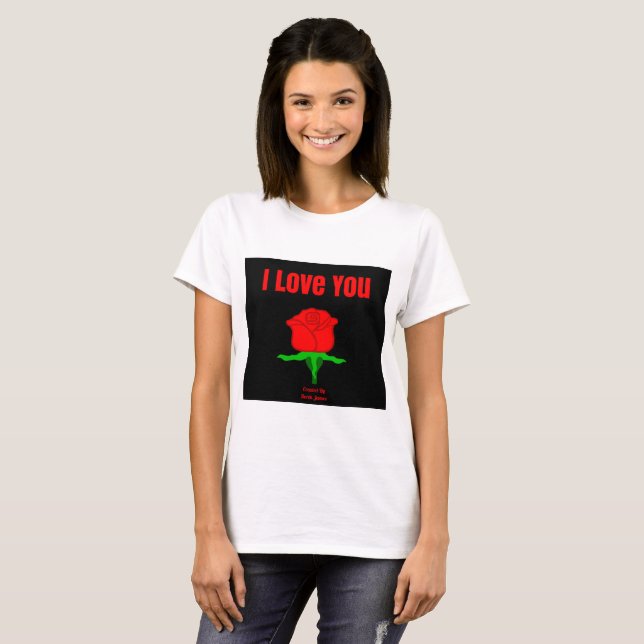 Red Rose I Love You Femme White Basic T-Shirt (Devant entier)