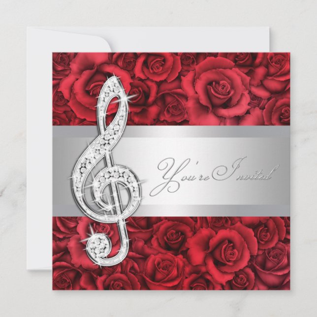 Red Rose Music Treble Clef Considérant Invitations (Devant)