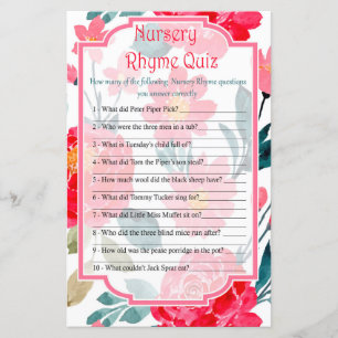 Red Rose Nursery Rhyme Quiz jeu de baby shower