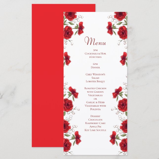 Red Rose Romantic Wedding Menus (Devant / Derrière)