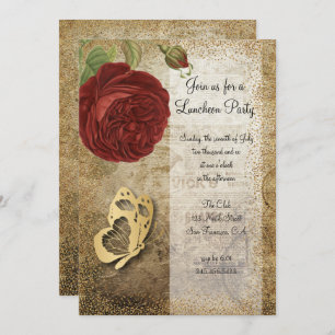 Red Rose Vintage Garden Party   Invitation