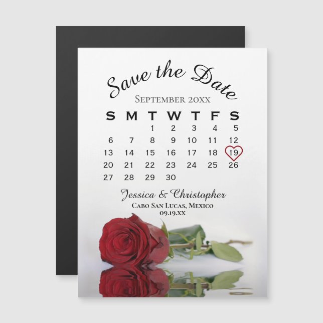 Red Rose Wedding Enregistrer la date Magnet Calend (Devant / Derrière)