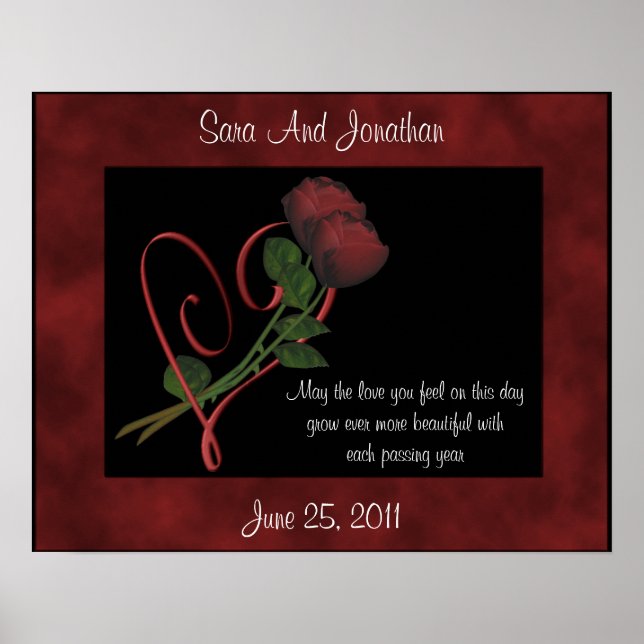 Red Rosebuds Red Heart Poster cadeau Mariage (Devant)