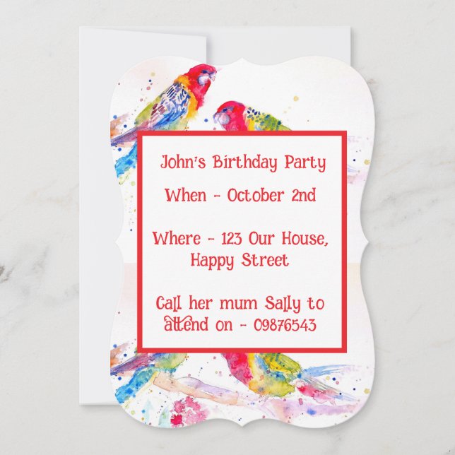 Red Rosella Parrot Boys Birthday Invitation (Devant)