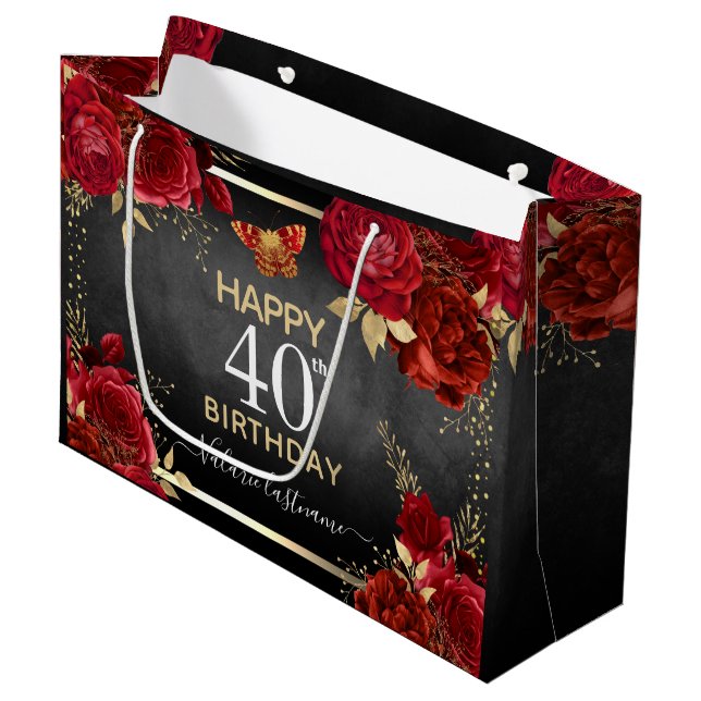 Red Roses 40e anniversaire grand sac cadeau (Devant Angle)