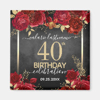 Red Roses 40th Birthday Save the Date Magnet
