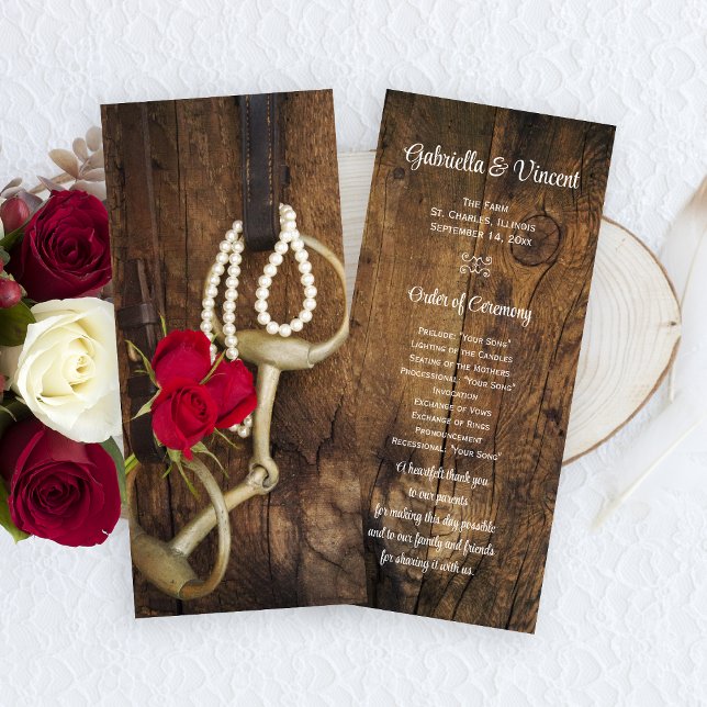 Red Roses and Horse Bit Western Wedding Programme (Créateur téléchargé)