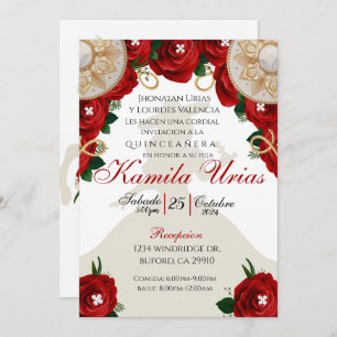 Red Roses Charra Quinceañera Invitation