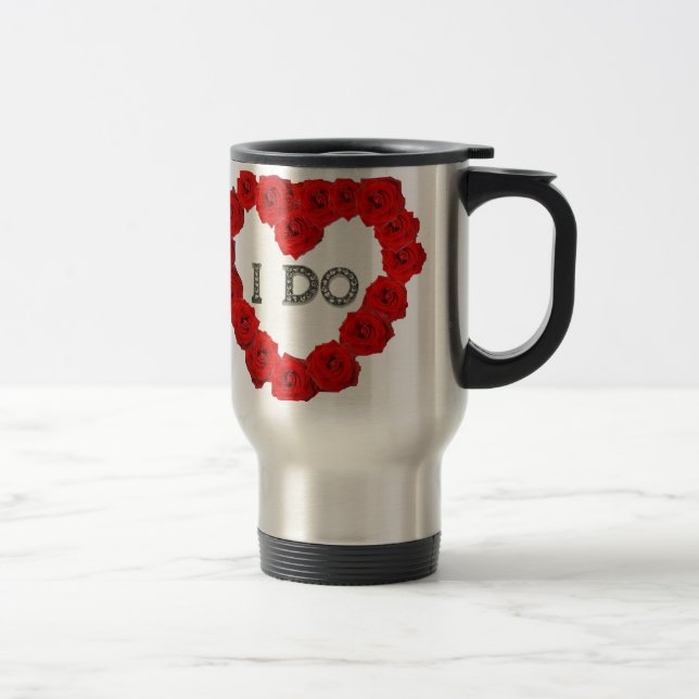 Red Roses Coeur Je fais Bling Café Thé Voyage Mug (Droit)