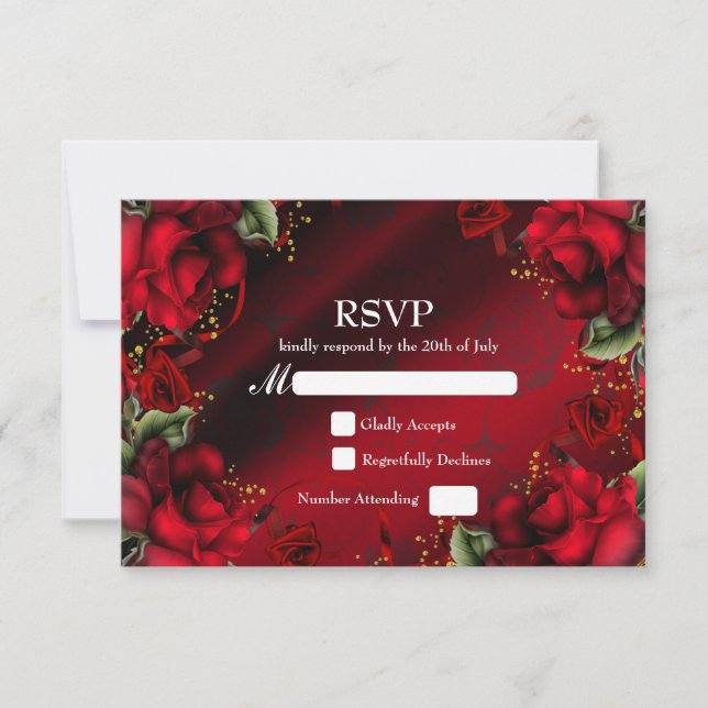 Red Roses Elégant Mariage gothique Carte RSVP (Devant)