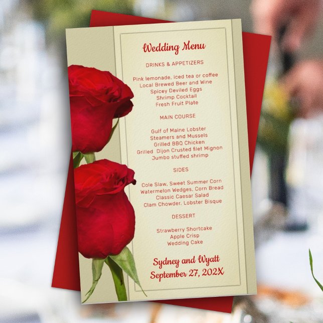 Red Roses Elégant Mariage Menu Modèle (Créateur téléchargé)