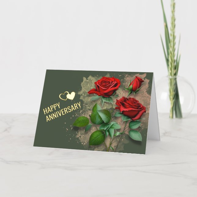 Red Roses et Foil Bonne carte d'anniversaire (Recto)