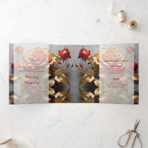 Red Roses et Gold Sweet 16 Party Invitation