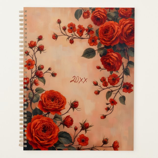 Red Roses Floral Spiral-bound Botanical Print (Devant)