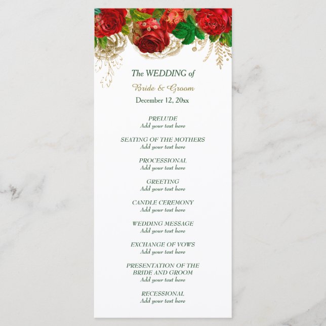 Red Roses Programme de mariage frontalier (Devant)