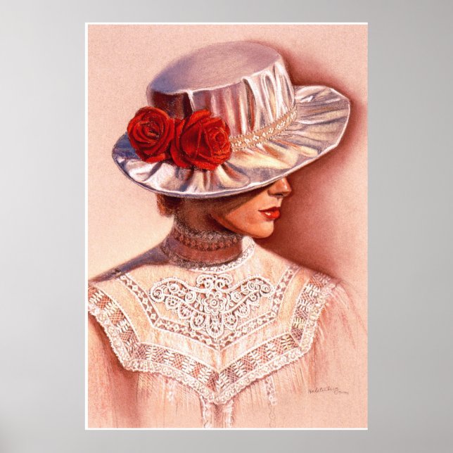 Red Roses Victorian Lady Élégant Décor Art Poster (Devant)