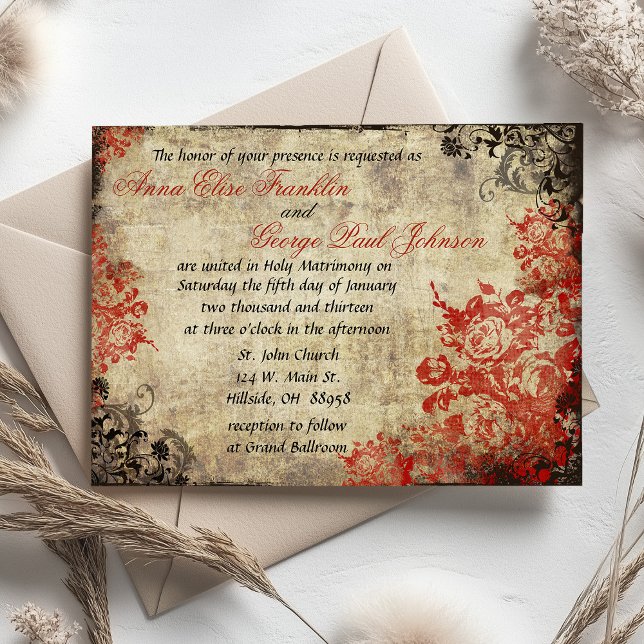 Red Roses Vintage Mariage Invitation (Red Roses Vintage Wedding Invitation)