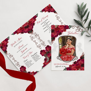 Red Roses Western Charro Quinceañera Programme