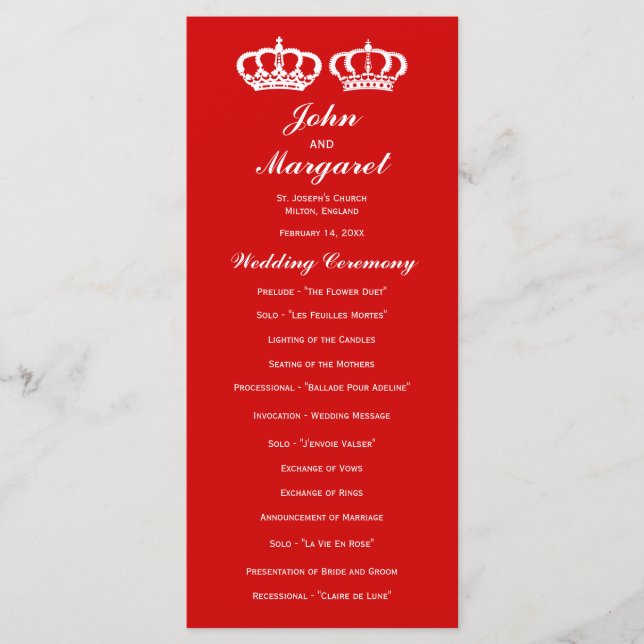Red Royal Couple Wedding Programme (Devant)