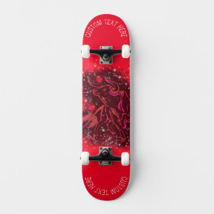 Red Running At Starry Night Text Skateboard