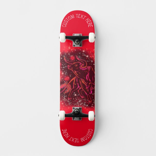 Red Running At Starry Night Text Skateboard (Recto)