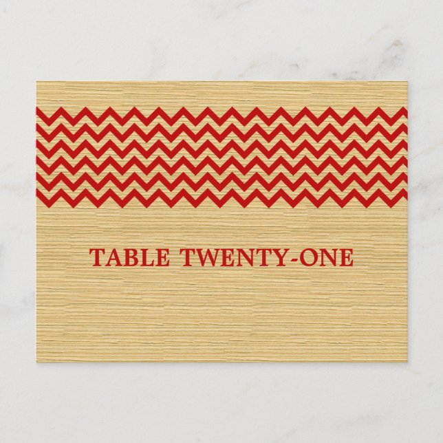 Red Rustic Chevron Numéro de table Carte postale (Devant)