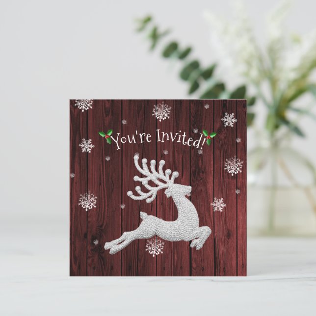 Red Rustic Christmas Reindeer Invitation (Debout devant)