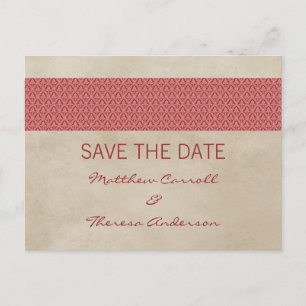 Red Rustic Damask Enregistrer la carte postale Dat