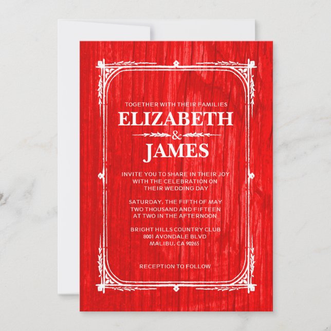 Red Rustic Grange Bois Invitations de mariage (Devant)