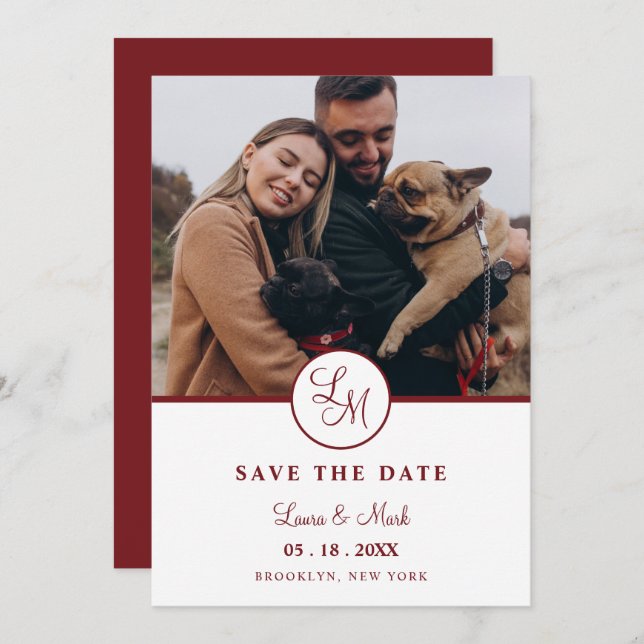 Red Rustic Photo Minimalist Wedding Initials  (Devant / Derrière)