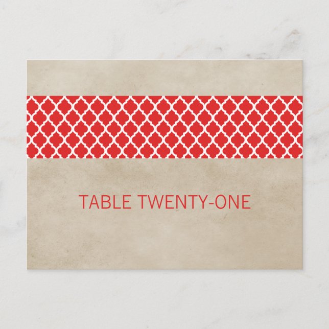 Red Rustic Quatrefoil Numéro de table Carte postal (Devant)