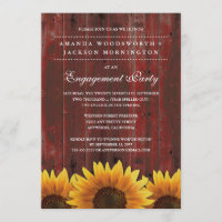 Red Rustic Sunflower Engagement Invitations