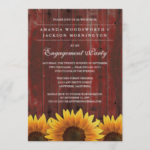 Red Rustic Sunflower Engagement Invitations