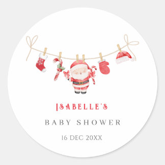 Red Santa Baby Christmas Baby Shower Stickers