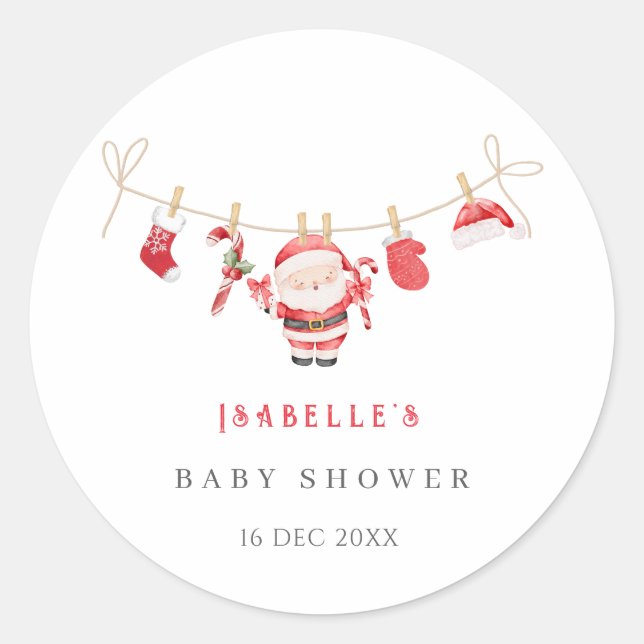 Red Santa Baby Christmas Baby Shower Stickers (Devant)