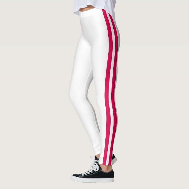 Red Side Stripe White Leggings Choose Your Colors (Gauche)