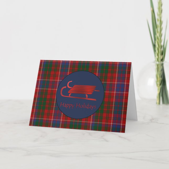 Red Sled MacRae Carte de voeux de Noël Plaid (Devant)