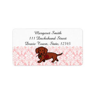 Red Smooth Dachshund et Étiquettes de adresse Rose