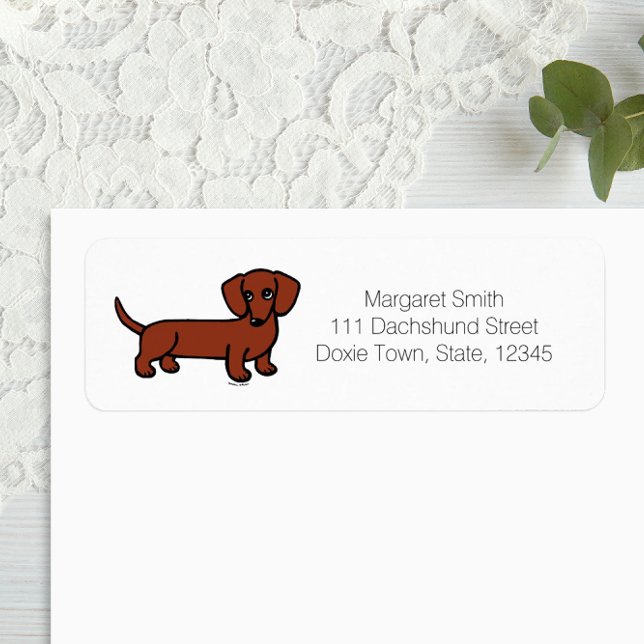 Red Smooth Haired Dachshund 2 Étiquettes de retour (Red Smooth Haired Dachshund Cartoon Design Return Address Label for Dachshund Owners.)