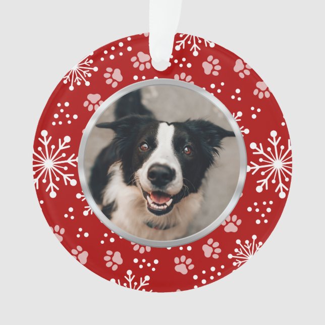 Red Snowflake Paw Motif Pet Photo (devant)