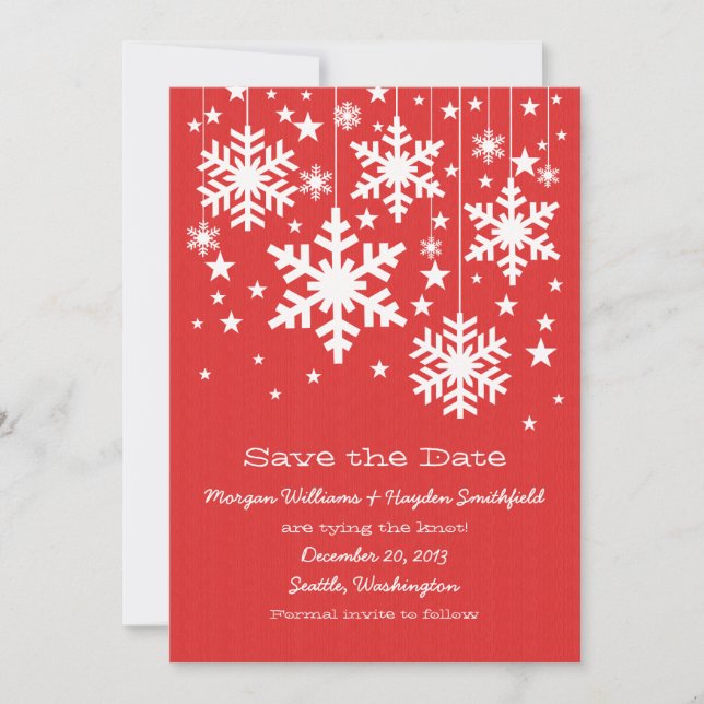 Red Snowflakes et Stars Save the Date Invitation (Devant)