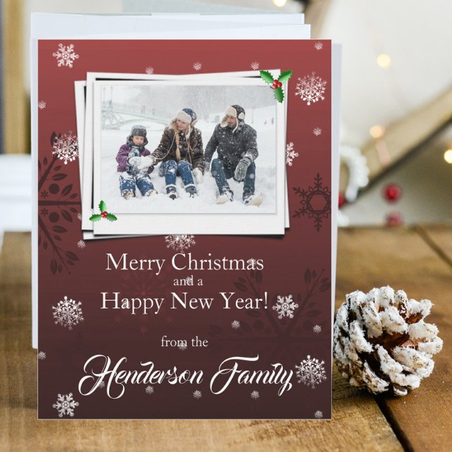 Red Snowflakes Flat Holiday Carte photo (Red Snowflakes Holiday Photo Card)