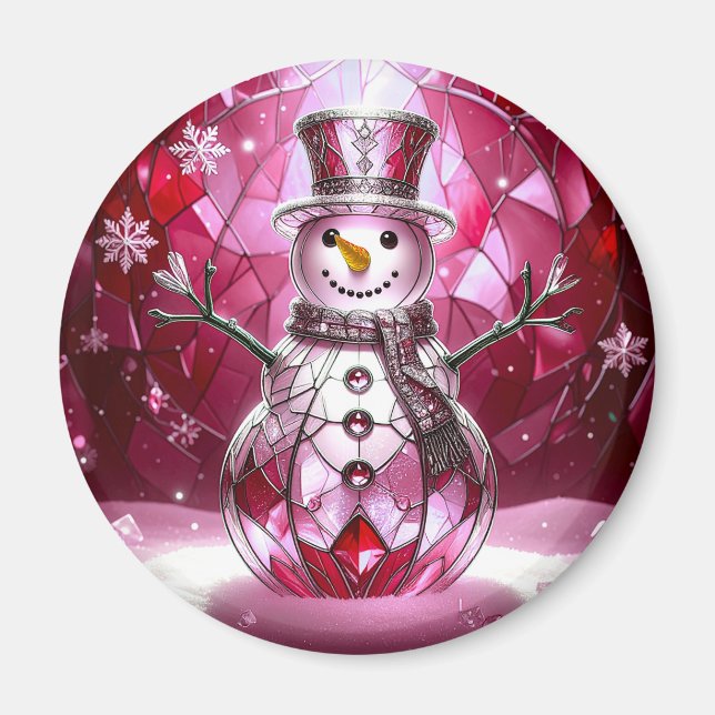 Red Snowman Snowflakes Holiday Magnet (Devant)