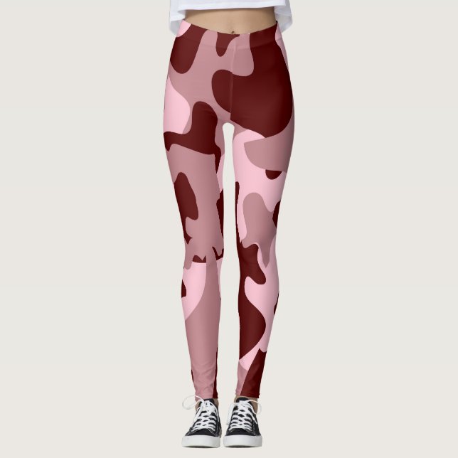 Red Soft Rose Wine Camouflage Leggings (Devant)
