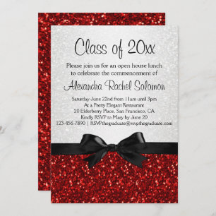 Red Sparkle-look Bow Graduation Invitation