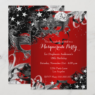 Red Sparkle Magical Night Masquerade Invitation