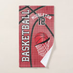 Red Sport 🏀 basket-ball | Texte do-it-yourself<br><div class="desc">🥇 UN DESIGN D'ART ORIGINAL DE DROIT D'AUTEUR DE Donna Siegrist SEULEMENT DISPONIBLE SUR ZAZZLE! Serviette De Bain. Sport Basketball prêt pour vous à personnaliser. Vous avez besoin d'une autre couleur ou de l'ensemble de la serviette de bain ? Contactez-moi par l'intermédiaire de mon magasin ou mon email direct est...</div>