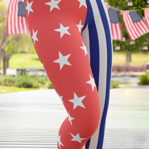 Red Star Blue Stripes Fun Summer Leggings