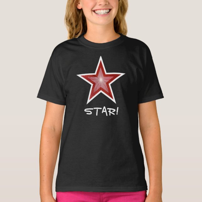 Red Star White 'STAR !' t-shirt de fille noir (Devant)