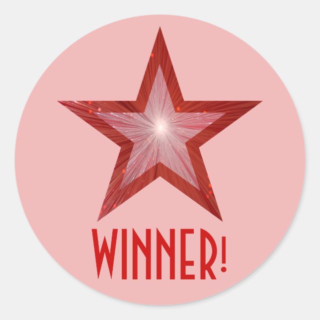 Red Star 'WINNER!' autocollant rond rose pâle (Devant)